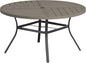 VICLLAX Round Patio Table with Adjustable Umbrella Hole for 6, All Weather Metal Outdoor Dining Table for Lawn Garden, 50" Outdoor Coffee Table, Grey Wood-Like Tabletop