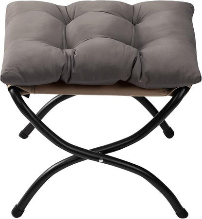 AbocoFur 15"(H) Folding Footrest Stool, Accent Padded Sofa Foot Stool for Lazy Chair, Upholstered Small Foldable Ottoman, Metal Frame Portable Foot Rest Ottoman for Lazy Chair, Bedroom, Dark Grey