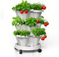 Strawberry Planters, 3 Tiered Vertical Stackable Planter, Herb Stacking Tower Garden, Flower Vegetable Planters with Support Pole, Indoor & Outdoor with Removable Wheels - White