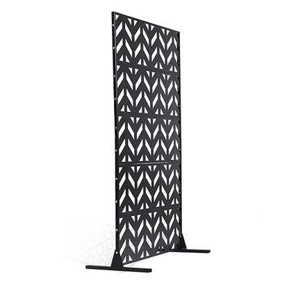 VEVOR Metal Privacy Screen, 47" W x 72" H, Outdoor Privacy Screens 5-Panel, Freestanding Outdoor Divider with Stand, Decorative Garden Steel Privacy Fence for Balcony Patio Indoor Room Black
