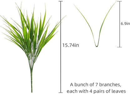 alyptus Artificial Grass Outdoor 12 Bundles Fake Plants Outside Green Onion Faux Greenery Shrubs for Front Porch Planters Pot Décor for Outdoors (Grass)