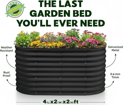 Plant & Plot Galvanized Raised Garden Beds Outdoor // 4×2×2 ft Planter Raised Beds for Gardening, Vegetables, Flowers // Large Metal Garden Box (Black) // Patented Tool-Free Design