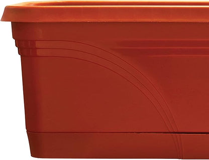 Southern Patio 36 Inch Rectangular Plastic Medallion Hanging Windowsill and Garden Box Planters with Drainage Holes, Terracotta (2 Pack)