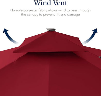 Best Choice Products 9x12ft LED Cantilever Patio Umbrella w/Base Included & 360° Rotation, Large Solar Offset Hanging Outdoor Sun Shade for Deck, Backyard Table w/Stand & Lights – Burgundy