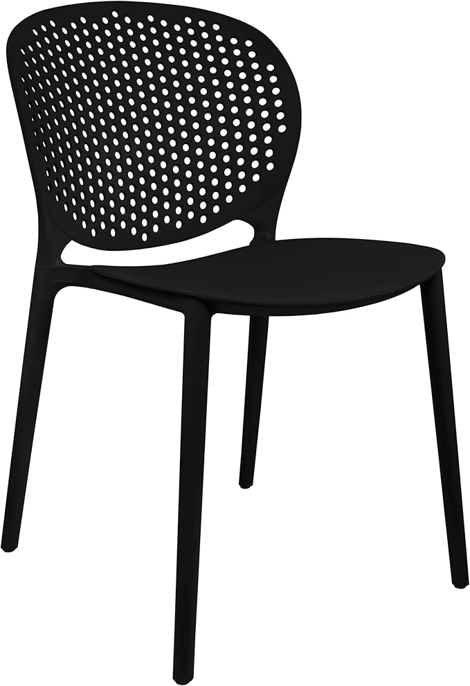 Patio Dining Chairs, Set of 2 Black Stackable Plastic Chairs