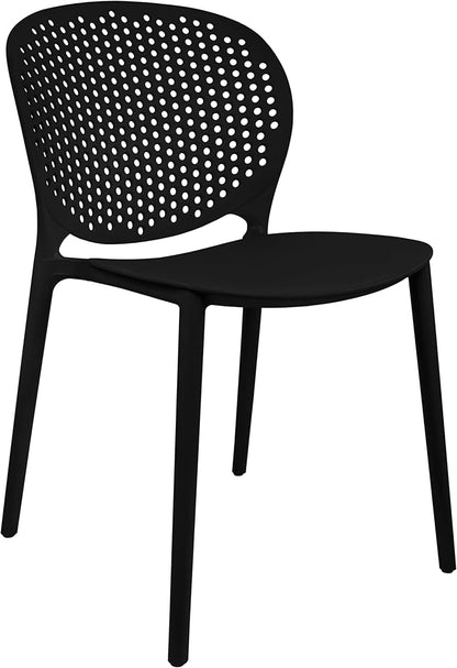 Patio Dining Chairs, Set of 2 Black Stackable Plastic Chairs