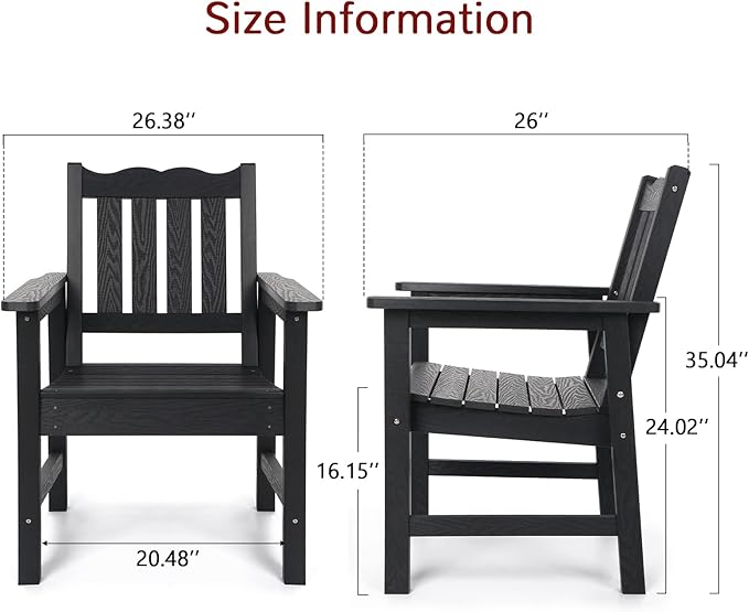 Stoog 4-Piece Patio Furniture Set, All-Weather Outdoor Dining Set, Include 1 Outdoor Bench, 2 Outdoor Chairs and 1 Coffee Table, Black