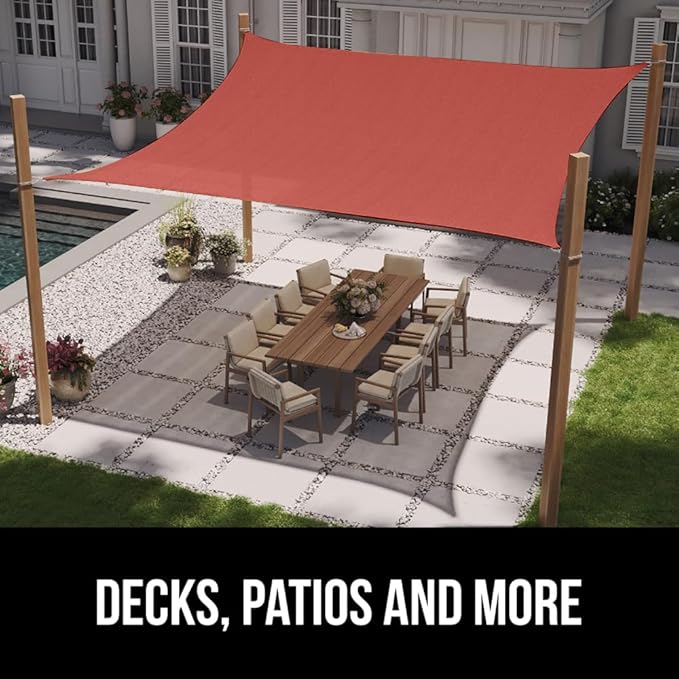 GORILLA GRIP Heavy Duty Sun Shade, UV Protection Fade Tear and Rust Resistant Rectangle Sunshade Canopy, Curved Edges Blocks Sunlight, Breathable Sail, Outdoor Patio, Lawn Garden, 6x10 FT Terra