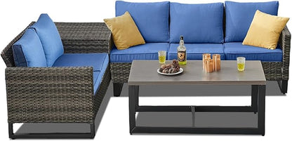 Belord 5-Seater Patio Conversation Set - 4 Piece Outdoor Sectional Furniture Set with Large Storage Box and Coffee Table Outdoor Patio Furniture Set for Garden Poolside Backyard Gray