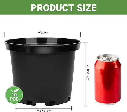 GREANER 2 Gallon Nursery Pots for Plants, 10 PCS Plastic Plant Pot with Drainage Holes for Indoor Outdoor, Garden, Greenhouse(Black)