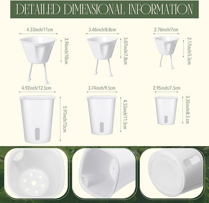 18 Pcs Self Watering Pots Plastic Plant 3 Sizes Flower Plant Pot with Inner White Flower Pots for Indoor House Plants Plastic Self Watering Pot for Herbs Flowers