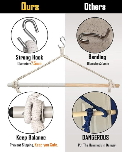 XXL Hammock Chair Hanging Rope Swing with 2 Cushions - Max 500lbs-Perfect for Patio, Porch, Bedroom, Backyard, Indoor or Outdoor - Includes Hanging Hardware Kits