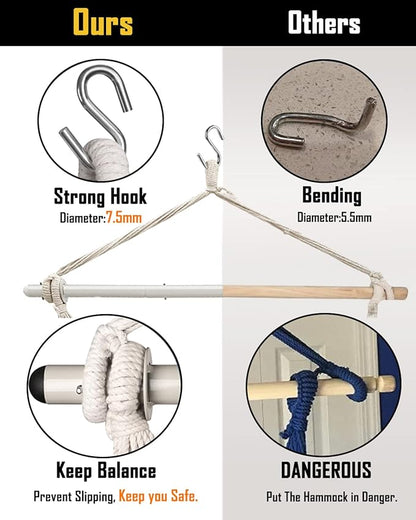 XXL Hammock Chair Hanging Rope Swing with 2 Cushions - Max 500lbs-Perfect for Patio, Porch, Bedroom, Backyard, Indoor or Outdoor - Includes Hanging Hardware Kits Rainbow