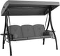 HOMREST 3 Seat Outdoor Porch Swing with 1.5" Deepened Cup Holder, Adjustable Canopy, Patio Swing Bed with Stand, Patio Glider Swing with Thicken Cushions, Pillow for Yard, Garden(Grey)
