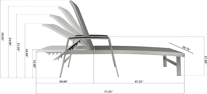 Christopher Knight Home Patio Aluminum Chaise Lounge, Adjustable Mesh Chaise Lounge, 5 Position Backrest Recliner, Lounge Chair with Armrest, Ourdoor Deep Seating Lounge for Poolside Backyard, Grey