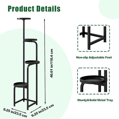 Plant Stand Indoor Outdoor 4 Tier Metal Plant Shelf for Multiple Plants Corner Flower Holders for Living Room Balcony Bedroom Patio Garden, Black (Black, 4-Tier)