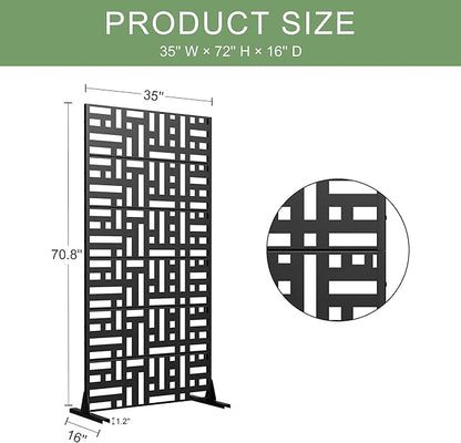 Casaphoria 72" H x 35" W Metal Privacy Screen, Outdoor Freestanding Decorative Divider for Patio, Deck, Balcony, and Garden with Stable Base, Black-Helen
