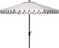 SAFAVIEH 9ft Outdoor Patio Umbrella, Round, Valance, Ivory & Navy Trim, Auto Crank Tilt, UV Resistant for Deck, Backyard, Poolside (PAT8006F)
