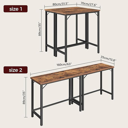 Narrow Bar Table, 63-Inch Pub Table for Dining Room, Counter Bar Tables with Sturdy Metal Frame, Connectable Bar Table, Multifunctional Console Table, Rustic Brown BTHR1601