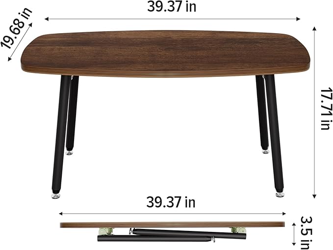 WOHOMO Folding Coffee Table for Small Spaces, No Assembly Farmhouse Portable Living Room Table, Walnut 39.3x19.6x17.7 Inch