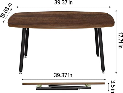 WOHOMO Folding Coffee Table for Small Spaces, No Assembly Farmhouse Portable Living Room Table, Walnut 39.3x19.6x17.7 Inch