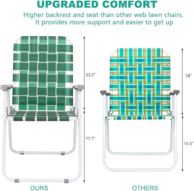 Folding Lawn Chairs, Set of 4, Dark Green Metal Frame
