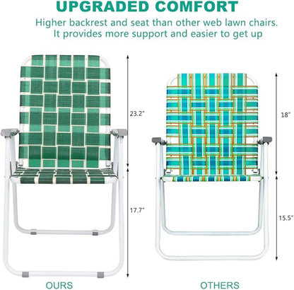 Folding Lawn Chairs, Set of 4, Dark Green Metal Frame