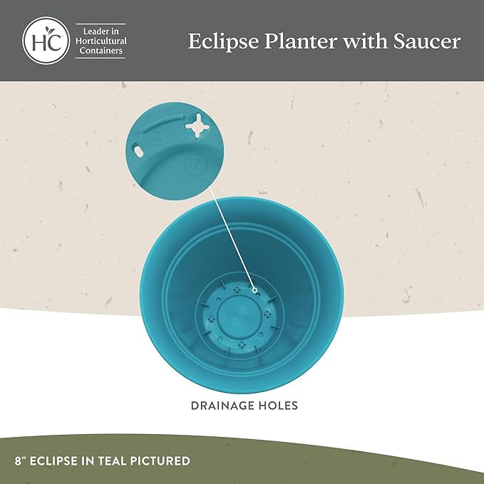 The HC Companies 16 Inch Eclipse Round Planter Pots with Drainage Holes & Attached Saucer, Lightweight UV-Resistant Plastic Indoor & Outdoor Planters, 2-Pack Flower Pots for Garden & Home Decor, Red