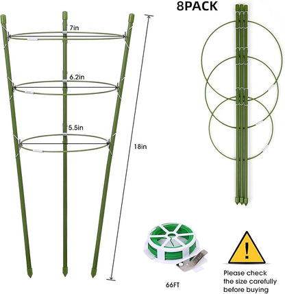 8 Pack Plant Support Tomato Cages for Garden, 18 Inches Small Tomato Cages and Supports with Adjustable Rings for Garden Pots, Plant Stakes Tomato Trellis Rings for Climbing Plants