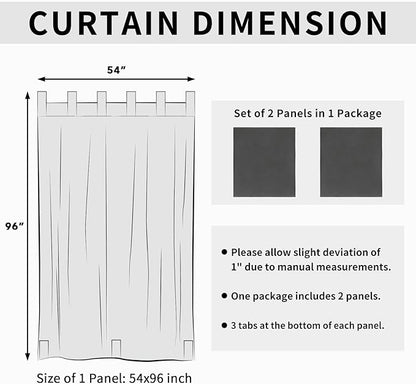 Easy-Going Outdoor Patio Curtains Detachable Tab Top Windproof Weatherproof Curtain for Cabana, Porch, Pergola and Gazebo, Tab Bottom Drape, 2 Panels, 54W x 96L inch, Gray
