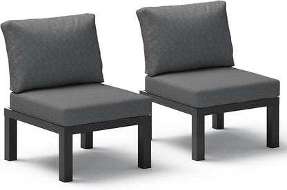 Aluminum Outdoor Patio Sofa Set, 2 Seats Modular Sectional Single Seat Sofa Chairs with Removable Cushions, All-Weather Outdoor Conversation Sets for Garden & Yard, Graphite