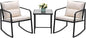 Devoko 3 Piece Rocking Bistro Set Wicker Patio Outdoor Furniture Porch Chairs Conversation Sets with Glass Coffee Table (Beige)