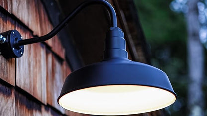 Outdoor Wall Light, 16-Inch Dome, Black and White Steel Barn Sconce