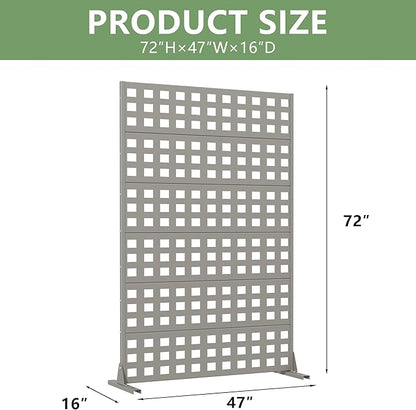 Casaphoria Metal Privacy Screen Outdoor, 72" H x 47" W Freestanding Decorative Privacy Screen for Patio Deck Balcony Garden with Stable Base, Grey-Square