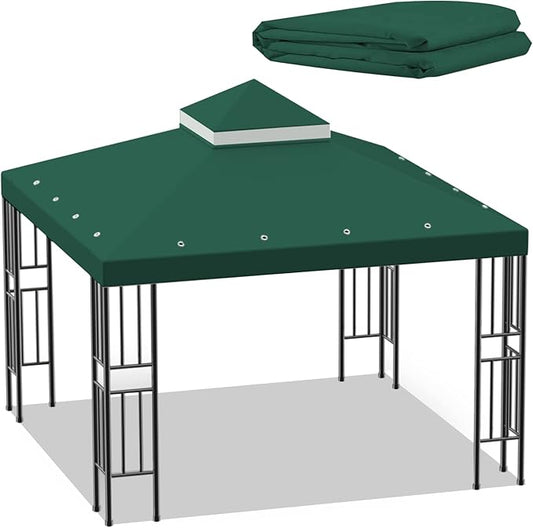 Sumfaller 10x10 FT Gazebo Replacement Canopy Top Double Tiered Canopy Top for Outdoor BBQ Roof Cover Grill Shelter (Green)