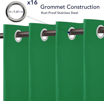 PureFit Outdoor Curtains for Patio Waterproof Weatherproof, UV Resistant Outside Curtains for Gazebo, Front Porch, Pergola, Sun Blocking Privacy Curtain, 120W x 108L inch, 1 Panel, Green