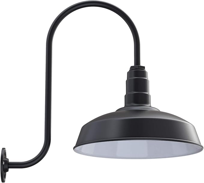 Wall Lights with 16-Inch Dome, Matte Black Steel Farmhouse Barn Style