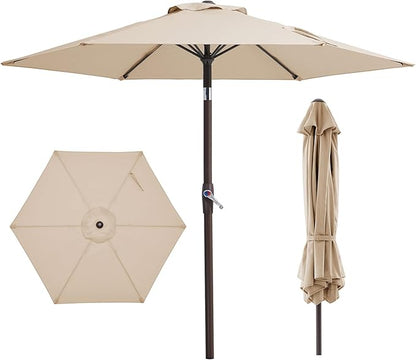 JEAREY 7.5FT Patio Umbrella Outdoor Table Umbrella with 6 Sturdy Ribs, Push Button Tilt & Easy Crank Table Umbrella for Garden, Deck, Backyard & Pool, Cream Beige