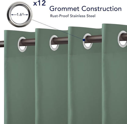 PureFit Outdoor Curtains for Patio Waterproof Weatherproof, UV Resistant Outside Curtains for Gazebo, Front Porch, Pergola, Sun Blocking Privacy Curtain, 100W x 120L inch, 1 Panel, Sage Green