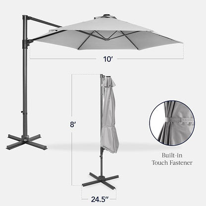 Best Choice Products 10ft Offset Cantilever Hanging Market Patio Umbrella, Smooth 360° Rotation, 8 Sturdy Ribs, Easy Adjustment - Fog Gray