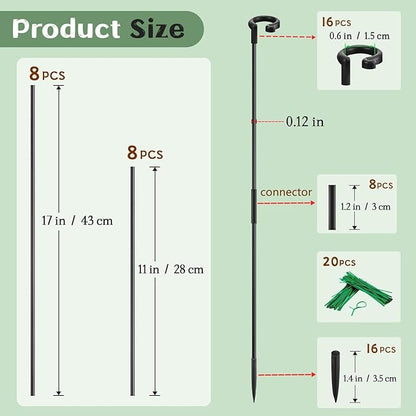 Orchid Sticks 17 inch &11 inch SupKing 16Pcs Plant Stakes with Clips for Support Small Short Plants,Garden Stakes Support Poles Rods Suit for Potted Plants Flowers Seedling (Black)