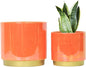 Gepege Peach Indoor Plant Pots for Plants, Ceramic Planter with Drainage Hole, 7.6 Inch +6 Inch 2pcs Succulent Orchid Flower Pot - Rainbow Pearl Glaze