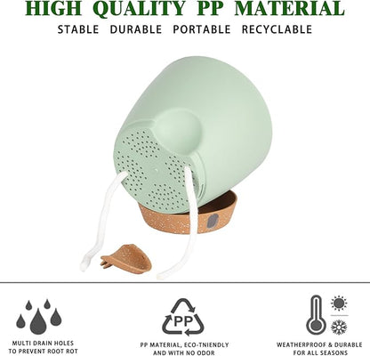 Self-Watering Plant Pots for Indoor Plants: 5/6 Inch Plastic Planter with Water Level Indicator, Drainage Holes & Deep Reservoir, Modern Decorative Flower Pot (Green)