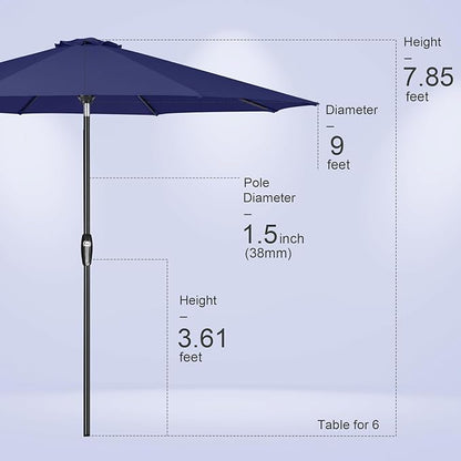 Tempera Patio Market Outdoor Table Umbrella with Auto Tilt and Crank, Large Sun Umbrella with Sturdy Pole & Fade Resistant Canopy, Easy to Set