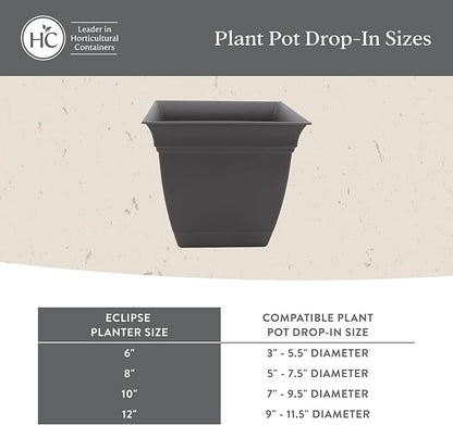 The HC Companies 10 Inch Eclipse Square Planter Pots with Drainage Holes & Attached Saucer, Lightweight UV-Resistant Plastic Indoor Outdoor Planters, 2-Pack Flower Pots for Garden & Home Decor, White