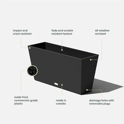 Veradek Pure Series Midori Trough Planter - Large Rectangular Planter for Indoor or Outdoor Deck/Porch | Durable All-Weather Use with Drainage Holes | Modern Decor for Shrubs, Flowers, Small Plants