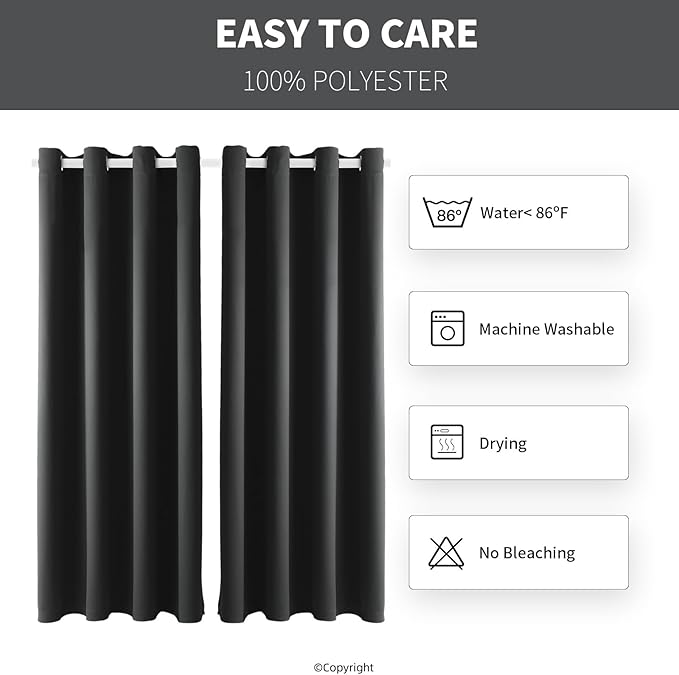 Waterproof Outdoor Curtain W52 x L63 - Grommet Top Sunlight Blocking Window Treatment Drapes Blackout Curtains for Home Bedroom Living Room Outdoor Patio Porch Pergola (Dark Gray, 2 Panels)