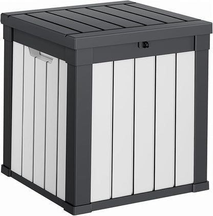 Deck Box Lockable Resin Patio Storage Bench in Black, Wood Grain