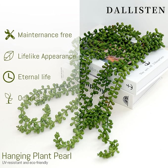 6 Pcs Artificial Succulents Hanging Plants, Fake String of Pearls Greenery Plants, Decoration for Wall, Home, Backdrop, Garden, Indoor and Outdoor