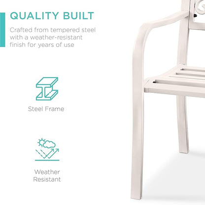 Best Choice Products Outdoor Bench Steel Garden Patio Porch Furniture for Lawn, Park, Deck w/Floral Design Backrest, Slatted Seat - White